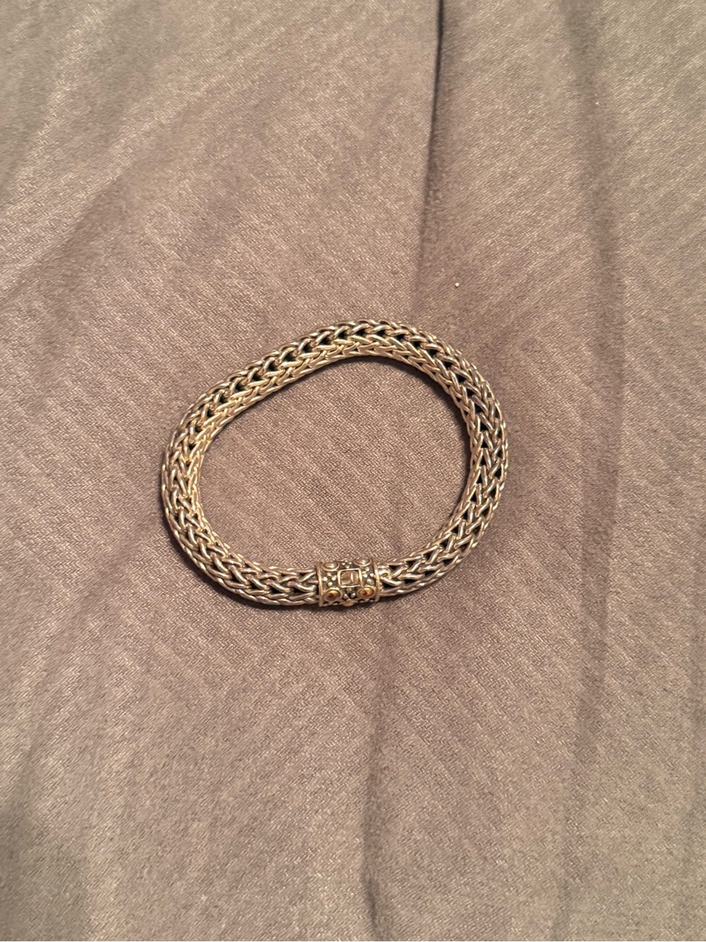 John Hardy Handwoven Silver-Tone Braided Bracelet with Decorative Barrel Clasp - Picture 3 of 7